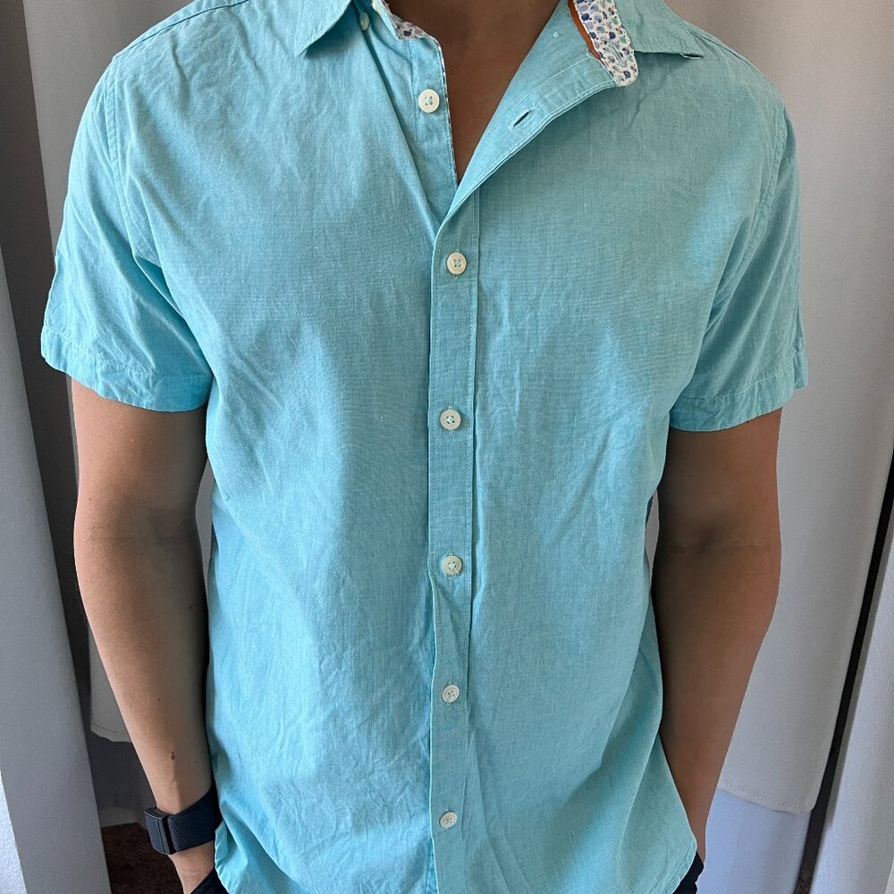 Bright turquoise button down men's shirt - Slim Fit medium